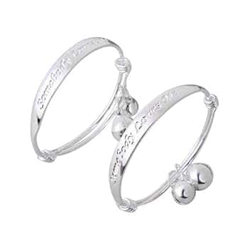 GENERIC Bracciali, 2 Pezzi Placcato Argento per Bambini, Braccialetto a Campana, Braccialetto Inglese, Lettera intagliata, Regalo Neonato di Alta qualità Durability
