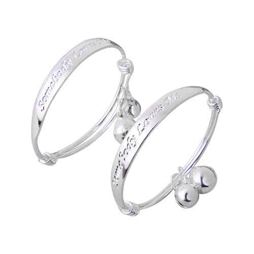 GENERIC Bracciali, 2 Pezzi Placcato Argento per Bambini, Braccialetto a Campana, Braccialetto Inglese, Lettera intagliata, Regalo Neonato di Alta qualità Durability