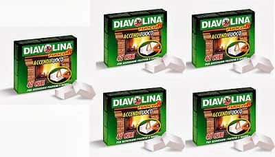 5 CONF.DA 40 CUBETTI DIAVOLINA ACCENDIFUOCO ORIGINALE CAMINO STUFA ORIGINALE