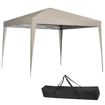 BAKAJI Gazebo 3 x 3 metri Pieghevole Tessuto Poliestere Impermeabile Struttura in Metallo Richiudibile a Fisarmonica Tendone Portatile Fiera Mercato Giardino Esterno + Sacca per Trasporto (Beige)