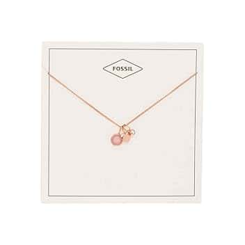 Fossil Collana con ciondolo rotondo da donna in acciaio inossidabile con chiusura a moschettone, tonalità oro rosa