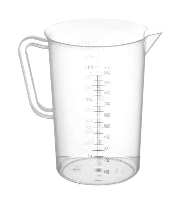 HENDI Caraffa Graduata in Polipropilene con Scala Graduata, Capacità 1 L, Brocca Trasparente con Manico e Beccuccio, Ø110x(H)170mm