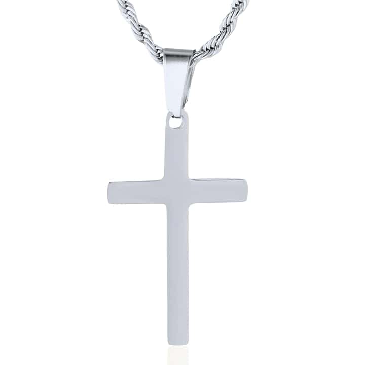 HALUKAKAH Collana Croce Ragazzo Premium | Acciaio Al Titanio Medico Ipoallergenico Disponibile in Tre Colori | Pendente Religioso con Catena Corda 50cm | La Prima Comunione | Scatola Regalo Inclusa