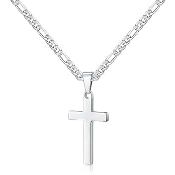 LQIOACU Collana Crocifisso Argento e Acciaio - Gioielli Croce Regalo Pasqua