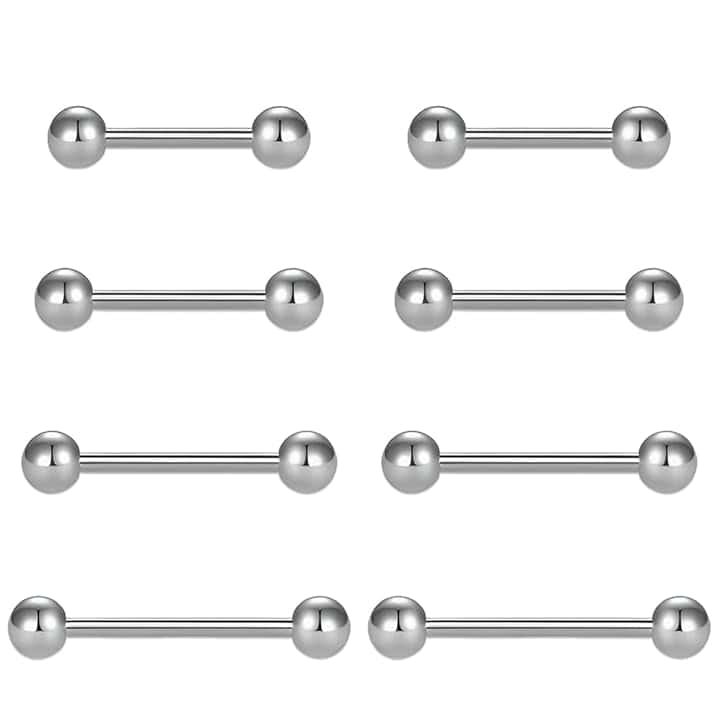 NHPY 8 Pezzi 14G Orecchini Piercing, Piercing Lingua Anelli Dritto Barbell, Piercing Lingua Acciaio Chirurgico, 12mm 14mm 16mm 18mm