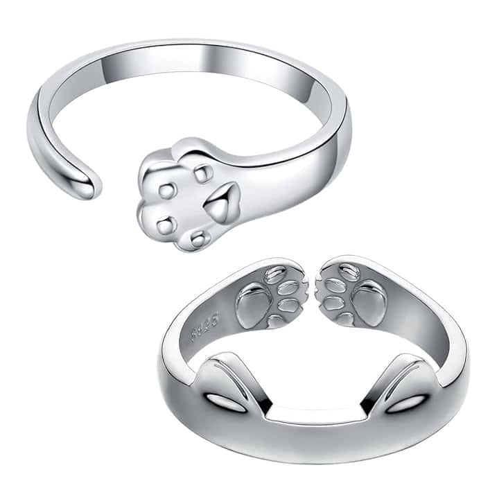 OGLYMRA 2 PCS Anello Regolabile, Anelli bambina, Anello gatto, Carino Gatto Argento 925 Animale Aperto Anello Impilabile Anelli Gioielli Regalo di Compleanno per Donna Ragazze