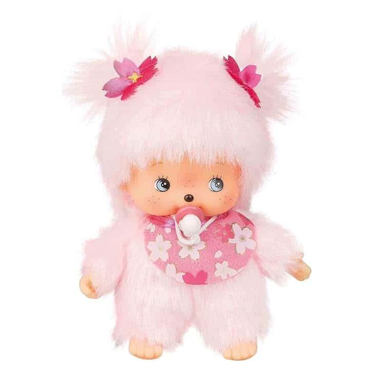 Sekiguchi 242443 - Originale Bebichhichi Ragazza Fiore di ciliegio, in Peluche Rosa, con Bavaglino e codini con Fiori, Circa 15 cm