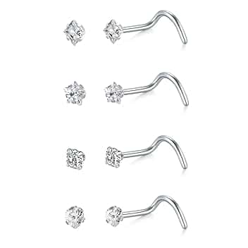 LAURITAMI 4 Pezzi Piercing Naso Brillantino Acciaio Inox 20G 22G Nostril Piercing CZ Orecchini Naso Signore Uomini Nostril Borchi