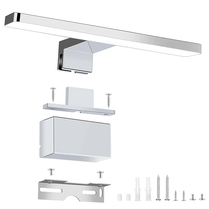Lampada a specchio, 5W Lampada a specchio da bagno 28 cm 230V Bianco neutro 4000K, Luce da bagno per armadietti a specchio, Luce per trucco, 230 V IP44 Impermeabile Cromato (9116P-28)