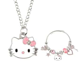 Gkaopi 2 Pezzi Cute Gatto Collana Pendente Braccialetti per Bambina, Anime Braccialetti Collane Gatto Gioielli Donna, Collanine Regolabile per Regalo Ragazze Compleanno