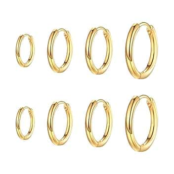 WHGHNCQ 4 Paia di orecchini a cerchio per uomini e donne, leggeri, acciaio inossidabile,cartilagine,cerchio, ipoallergenico,Orecchini Acciaio Inossidabile di Orecchini Cerchio Piccoli 8-14 mm(oro)
