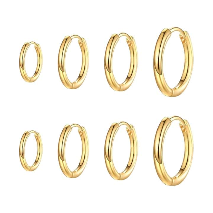 WHGHNCQ 4 Paia di orecchini a cerchio per uomini e donne, leggeri, acciaio inossidabile,cartilagine,cerchio, ipoallergenico,Orecchini Acciaio Inossidabile di Orecchini Cerchio Piccoli 8-14 mm(oro)