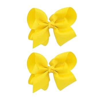 Cosmeria Fiocchi per capelli gialli per ragazze, set da 2 pezzi, fatti a mano in grosgrain con clip di alligatore, perfetti per l'asilo e le idee regalo