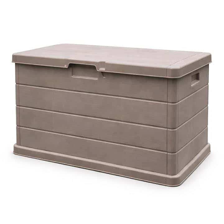 MA MAISON Baule Cassapanca Multiuso 170LT - Esterno, Interno, Apertura Superiore, Effetto Legno, Resina Taupe, Contenitore, Organizzatore, Stoccaggio - (Taupe 170lt)