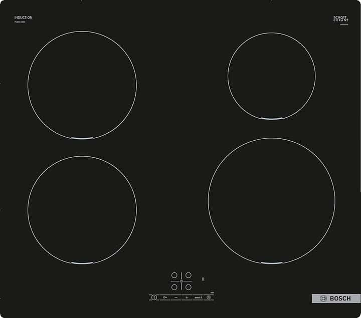 Bosch PUE611BB5J Serie 4, Piano cottura a induzione, PowerBoost accelera il processo di cottura, TouchSelect, senza profili, Nero, 60 cm