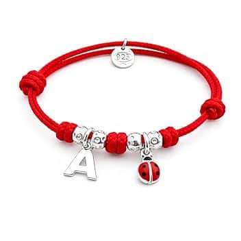 ViMon Braccialetto Portafortuna Bambino in Cordino Rosso Nautico con Coccinella Argento 925 e Iniziale Personalizzata – Regalo Compleanno, Prima Scuola, Onomastico – Fatto a Mano in Italia