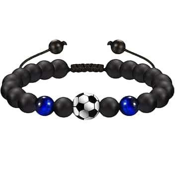 MUNSKT 1 gioiello con perline a forma di pallone da calcio, regalo per fidanzato, Misura unica, Pietra di agata, Nessuna pietra preziosa