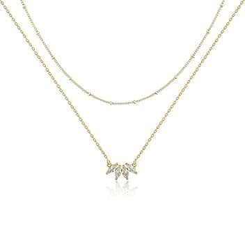 LIHELEI Collane di Donne, Collana a Stratificazione di Foglie Delicate S925 Placcato a Strati Collana con Girocollo con Diamanti Semplici per Donne Gioielli alla Moda Regali