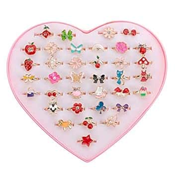 ACTOYS Set di Anelli Gioiello Regolabili per Bambine e Ragazze - 36 Pezzi per Feste di Compleanno