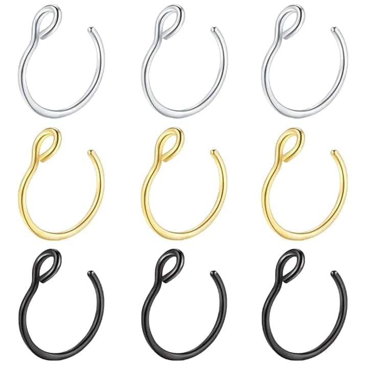 GXGM 9 Pezzi Falso Anello Di Naso In Acciaio Inossidabile a Forma Di c Piercing All'Orecchio Piercing Del Corpo Gioielli