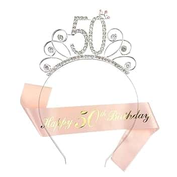 KOQAIIZ 50 Anni Donna Decorazioni Corona Sciarpa Set, Fabulous Sash e Strass Coroncina, Tiara Cristallo Corona Fascia 50th Compleanno Ragazza Sash