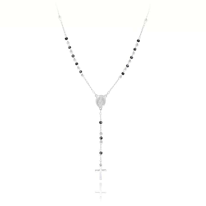 SAGA GIOIELLI COLLANA ROSARIO SFERE NERE ARGENTO ACCIAIO