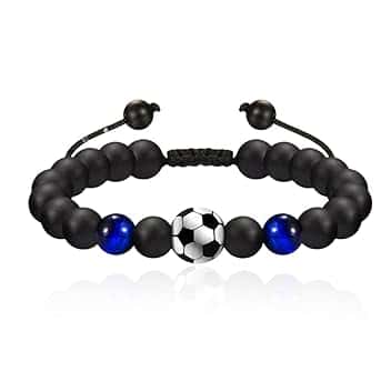 COYUN Bracciale da Calcio Regali,Bracciale Calcio 3D Pietra Naturale Occhio di Tigre Blu,Idee Regalo Ragazzo 5 6 7 8 9 10 11 12 Anni Regalo di Compleanno per Ragazzi, Figlio, Nipote e Fratello