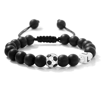 YUPZAR Braccialetto da calcio per ragazzi con lettera iniziale(M), ciondolo per tifosi di calcio, in pietra naturale, per figlio,cresima ragazzo, regalo di compleanno, regalo di Natale per ragazzi