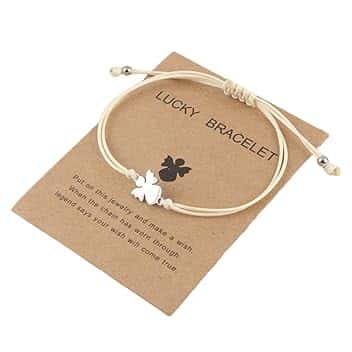 COYUN 1Pcs braccialetto di angelo custode portafortuna fatto a mano in argento con ciondolo a forma di angelo in metallo per donne e ragazze famiglia miglior amico compleanno gioielli regalo,con carta