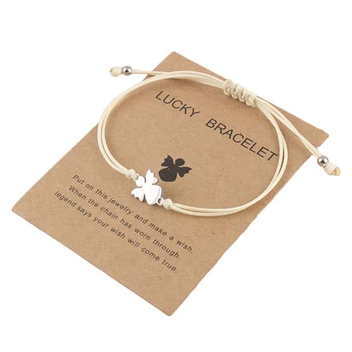 COYUN 1Pcs braccialetto di angelo custode portafortuna fatto a mano in argento con ciondolo a forma di angelo in metallo per donne e ragazze famiglia miglior amico compleanno gioielli regalo,con carta
