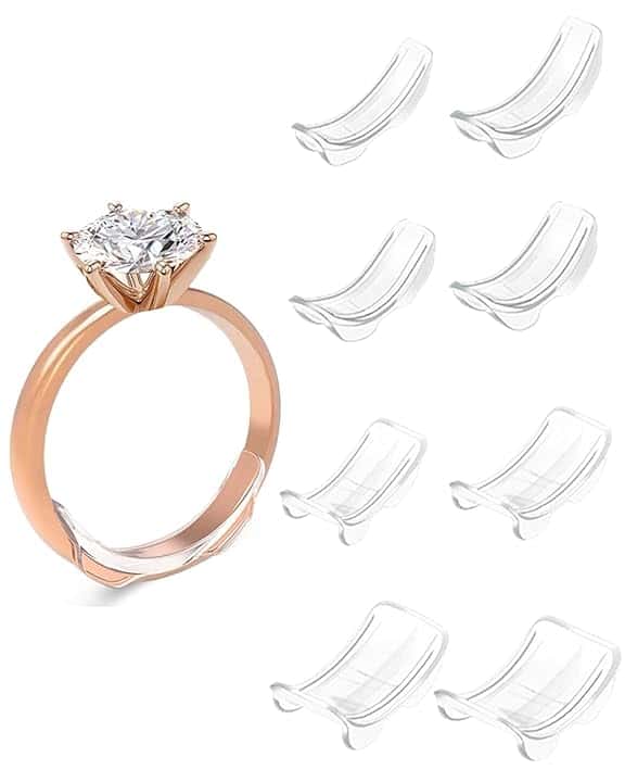 SCJJZ 8 Pezzi Invisible Ring Size Adjuster Ferma Anello Silicone,Regolatori Dimensione Anello,Stringi Anello Invisibile Riduttore Dimensione Anello per Anelli Larghi Uomo e Donna