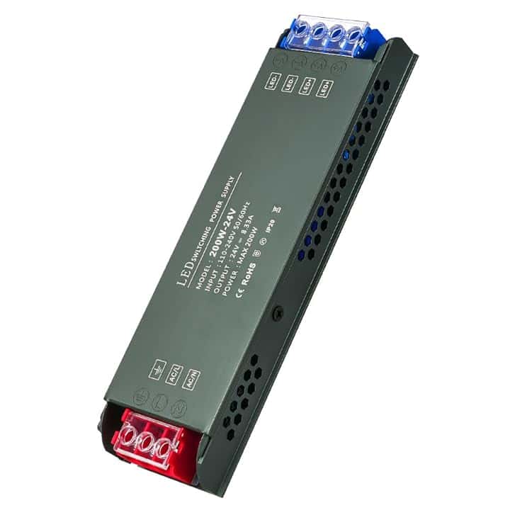 URAQT Trasformatore da 220V a 24V, Alimentatore LED 200W, Ultra Sottile Driver di Tensione Costante, Senza Rumore, per Bassa Tensione Striscia e Lampade LED