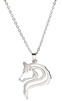 cooltime Collana a forma di lupo con catena regolabile, in acciaio inox, ciondolo rotondo cavo, Acciaio inossidabile
