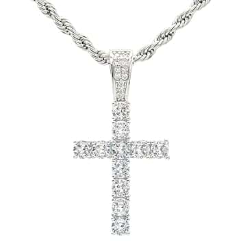 KONFEN Collana Uomo Donna, Croce Collane Girocollo Uomo Acciaio Inox con Zirconi, Catena con Pendente Croce Catenina Rapper, Retrò Catenella Acciaio Inossidabile Ciondolo Pendaglio Regalo per Ragazzo