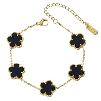 ARHZ 1 Pezzi Bracciale Quadrifoglio Donna Gioielli Placcati in Oro 18 Carati,Regali di Amicizia per Ragazze,nero