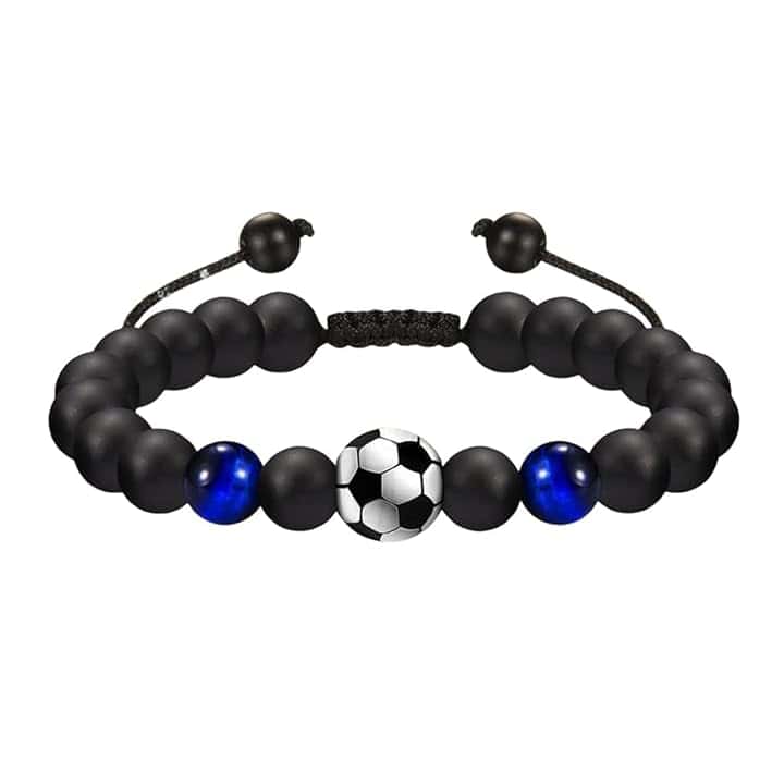 YLLZJ Bracciale da Calcio Regali,Bracciale Calcio 3D Pietra Naturale Occhio di Tigre Blu,Idee Regalo Ragazzo 5 6 7 8 9 10 11 12 Anni Regalo di Compleanno per Ragazzi, Figlio, Nipote e Fratello