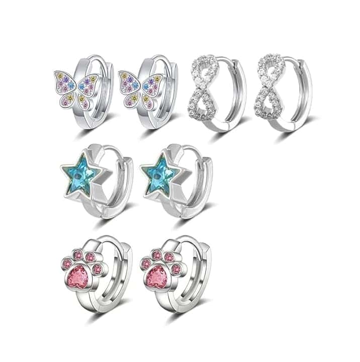 KUBDPQOR Orecchini bambina anallergici piccoli cerchi donna eleganti set 4 paia zirconia colori assortiti argento