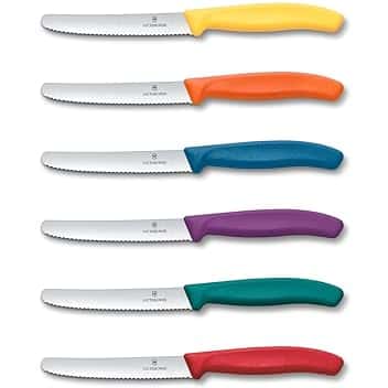 Victorinox Swiss Classic, Coltello da colazione, Coltello da pane, Lama affilata, seghettata, 11 cm, Manico in plastica, Acciaio inossidabile, Set da 6 Pezzi, Colorato