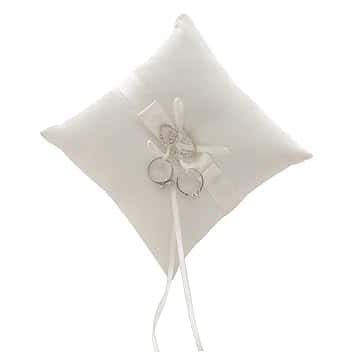 Bodosac Awtlife - Cuscinetto per fedi nuziali, con 2 cuori in strass, avorio, 17,8 cm (7”)