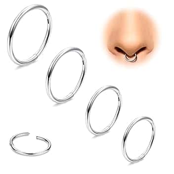 COYUN 4 pezzi Piercing Naso in Acciaio Chirurgico Setto Piercing Anello Segmento Body Piercing Naso Cerchio Anelli per Labbro Cartilagine Conchiglia Orecchini Elica per Donne Uomini,6mm 8mm 10mm 12mm