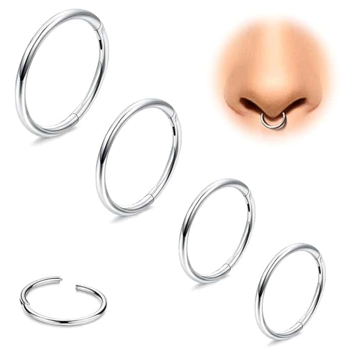COYUN 4 pezzi Piercing Naso in Acciaio Chirurgico Setto Piercing Anello Segmento Body Piercing Naso Cerchio Anelli per Labbro Cartilagine Conchiglia Orecchini Elica per Donne Uomini,6mm 8mm 10mm 12mm