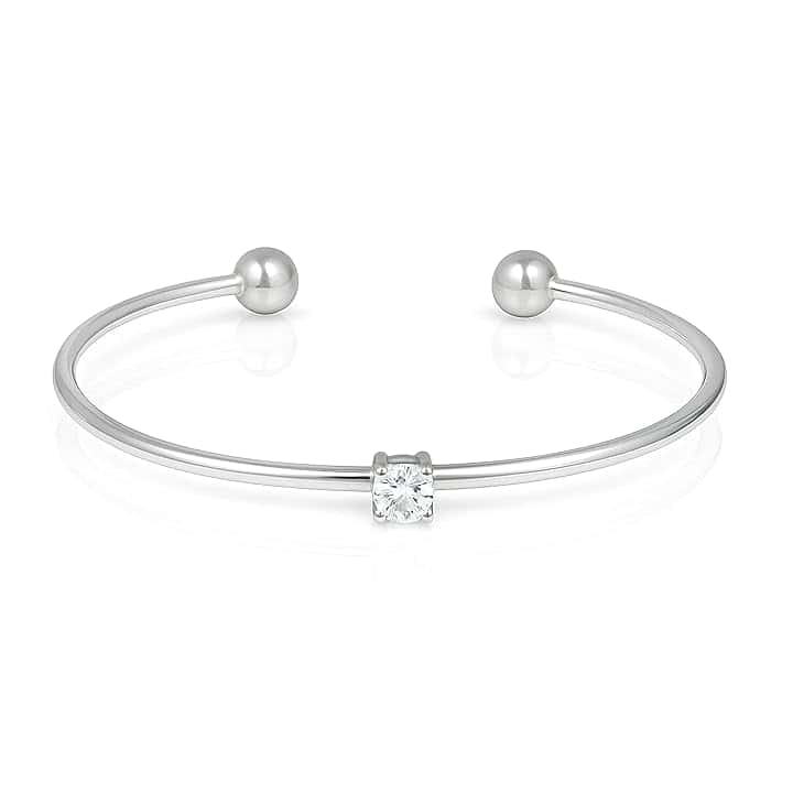 SAGA GIOIELLI Bracciale Donna in Acciaio Inossidabile Regolabile con Zircone da 5 mm – Punto Luce Elegante Braccialetto Rigido Aperto, Idea Regalo Raffinata