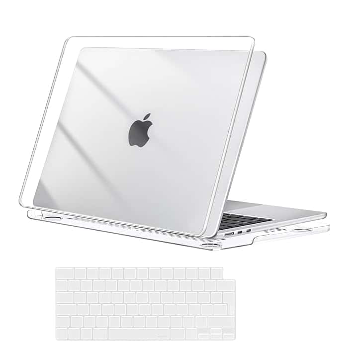 MOSISO Custodia Compatibile con MacBook Air 13 Cover M5 M4 M3 M2 2026 2025 2024 2023 2022 A3449 A3240 A3113 A2681, Case per MacBook Air 13,6'' display Liquid Retina&Copritastiera, Chiaro Cristallo
