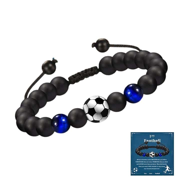YUVKIN Regali Calcio per Ragazzi, Braccialetto Calcio per Bambini, Bracciale in Pietra Naturale con Design Pallone da Calcio, Idee Regalo per Bambini 5-10 Anni