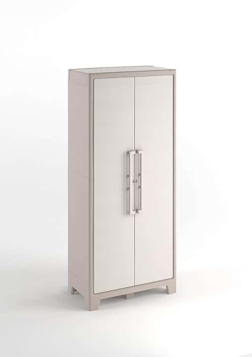 Keter Armadio Portascope Gulliver, 8 Ripiani Pieghevoli, da Esterno, Ideale per Balcone e Giardino, Sabbia/Beige, 80x44x182 H Cm