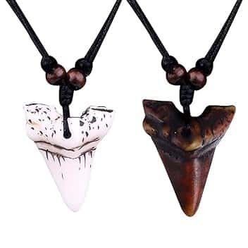 Teegxddy Collana Denti di Squalo - 2 Pezzi Collana Uomo e Donna Lunga - Ciondolo Bianco e Marrone
