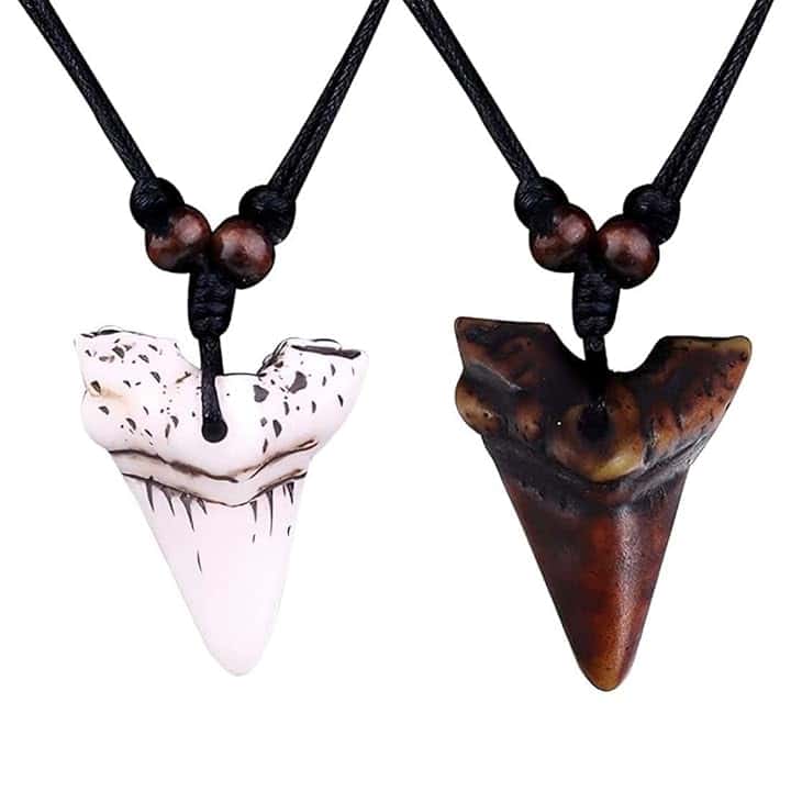 Teegxddy Collana Denti di Squalo - 2 Pezzi Collana Uomo e Donna Lunga - Ciondolo Bianco e Marrone