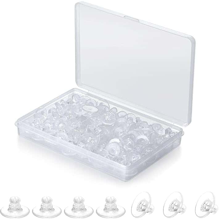 COYUN 100 Pezzi Ferma Orecchini In Silicone, Chiusura Universale, Chiusura In Gomma, Con Scatola Di Immagazzinaggio, Per La Sostituzione Fai-Da-Te,Trasparente
