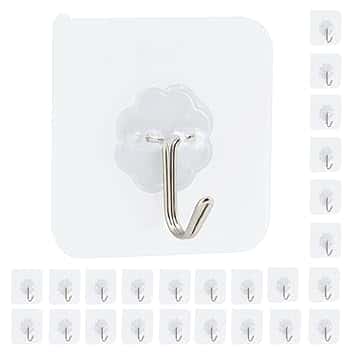 24 Pezzi Ganci Adesivi Trasparenti, Senza Chiodi e Senza Tracce, Supporto in Acrilico, Portaoggetti da Parete con Capacità 10 kg per Bagno e Cucina