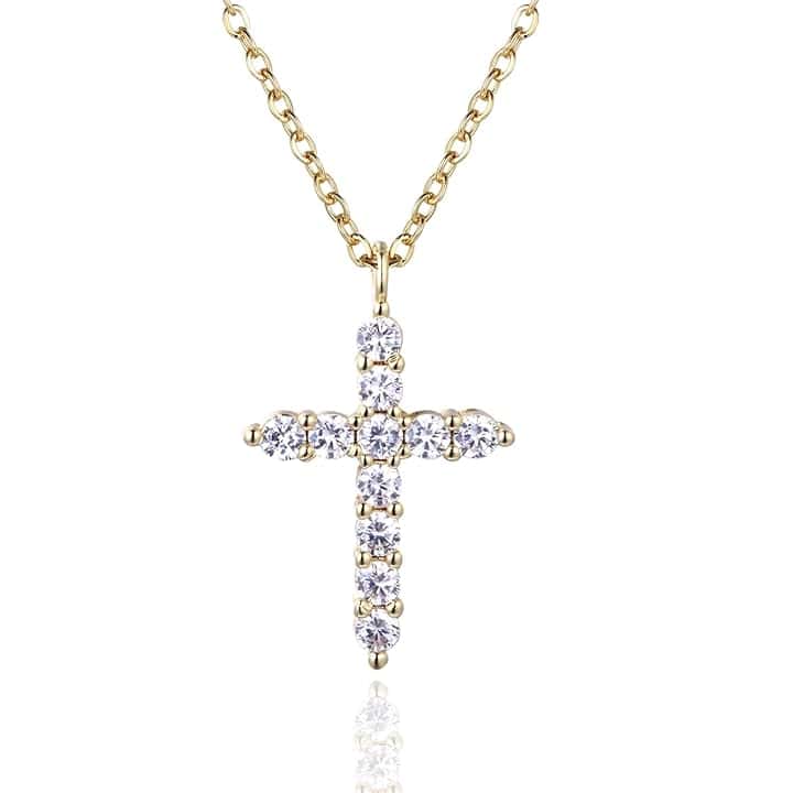 HALUKAKAH Collana con Pendente a Croce in Diamanti Placcato in Oro 18K/Platino per Bambini|Eco-compatibile Fatto a Mano|Regolabile|Disegnato in Italia|Per Compleanni,Lauree,Celebrazioni Speciali